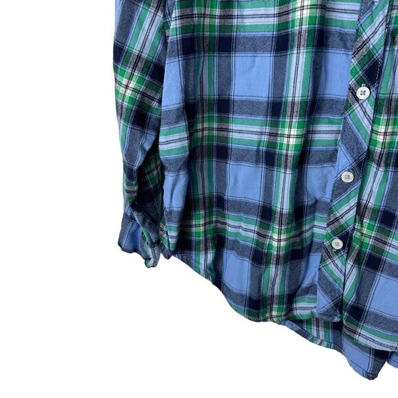 Aerie Plaid‎ Flannel Shirt Women's Small Button Front Blue Green Soft - Picture 6 of 11